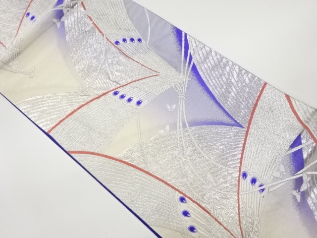 JAPANESE FUKURO OBI / WOVEN ABSTRACT PEACOCK FEATHERS